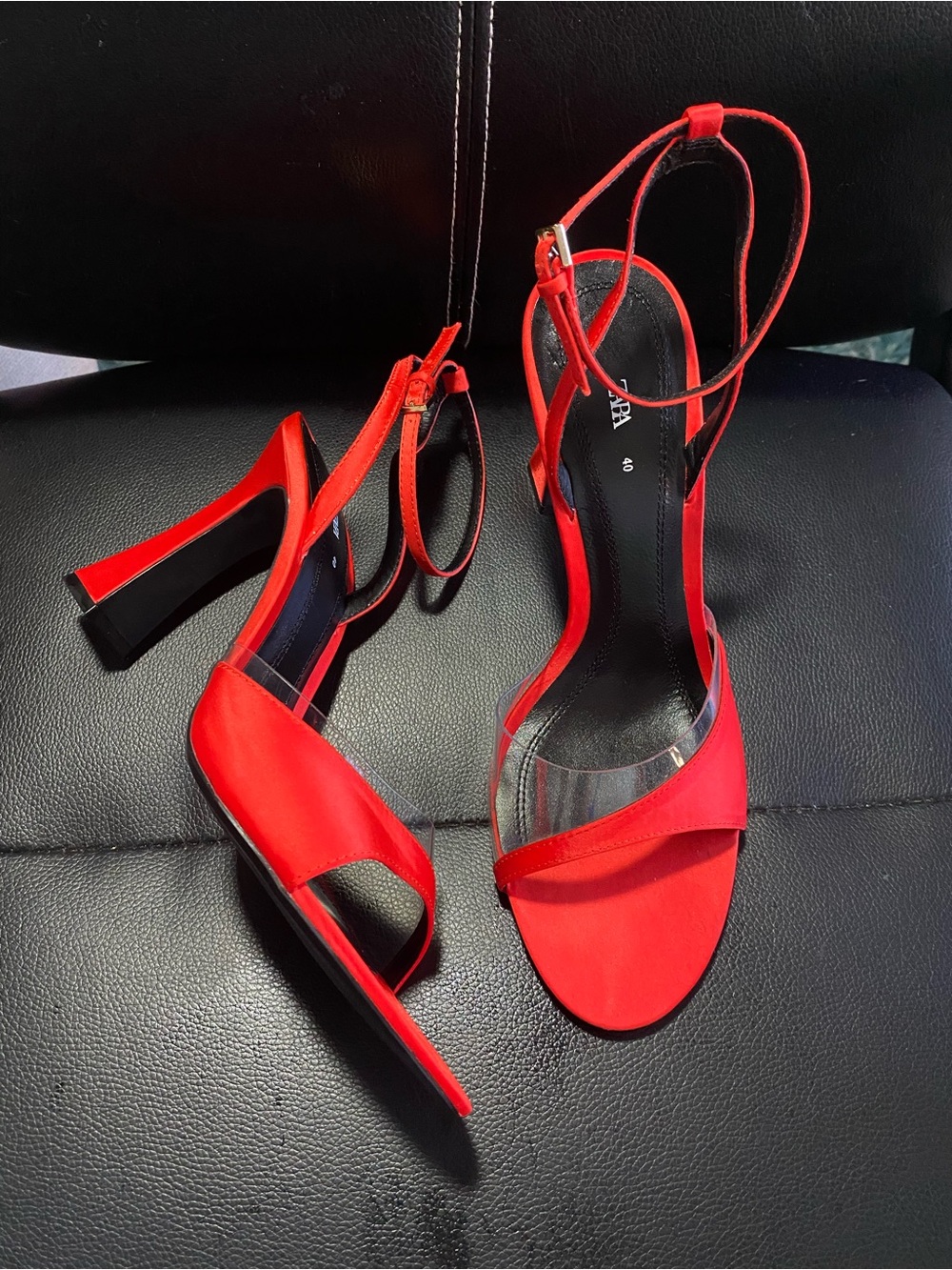 NEW🎉 Zara Red Satin Ankle-Strap High Heel Sandals Size 40/9 US